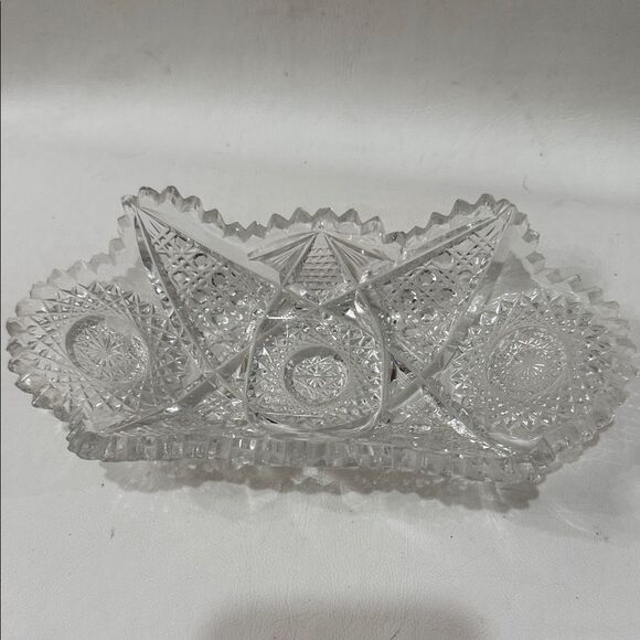 24% Lead Clear Vintage Cut Glass Serving Dish Bowl Saw Tooth Scalloped Edge - Picture 3 of 14